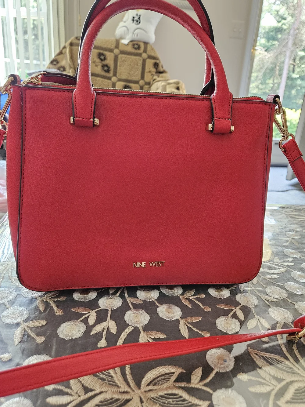 Nine West Red Leather Satchel Bag